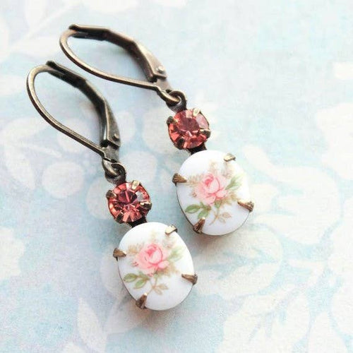 Vintage Style | Flower Cameo Earrings |  Pink Rose Earrings - Front & Company: Gift Store