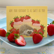 Load image into Gallery viewer, Strawberry Cupcake Cute Hedgehog Birthday Card
