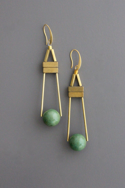 VRDE27 Geometric green turquoise and brass earrings