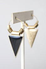 Load image into Gallery viewer, TLDE19 Black enamel triangle hoop earrings
