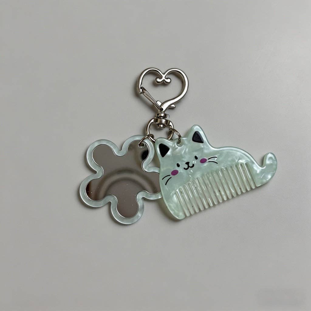 Kawaii Cat Ear Comb & Mirror Keychain