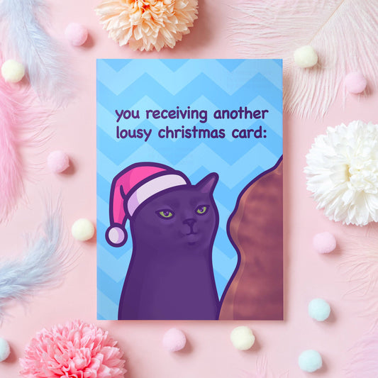 Black Cat Zoning Out | Funny Cat Meme Christmas Card