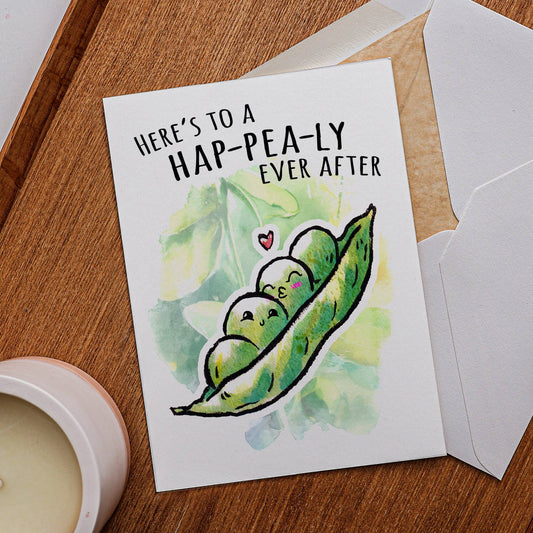 "Hap-pea-ly Ever After" - Funny Cute Pea Wedding Card