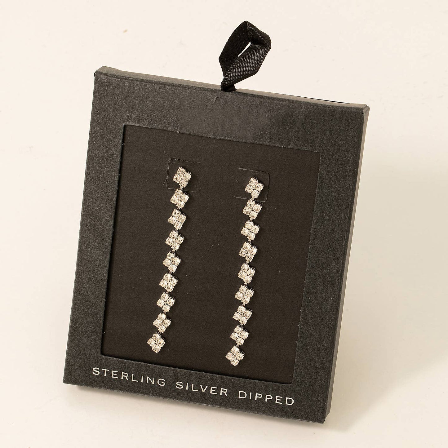 Secret Box Square Rhinestone Chain Dangle Earrings