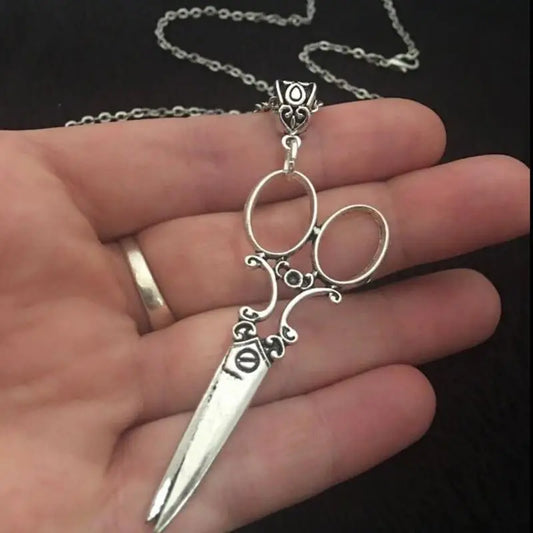 Big Scissor Vintage Silver Pendant Necklace