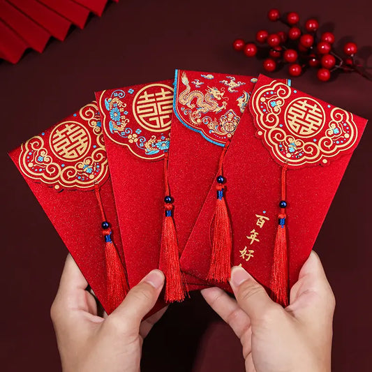Double Happiness Red Envelope Wedding with Tassel