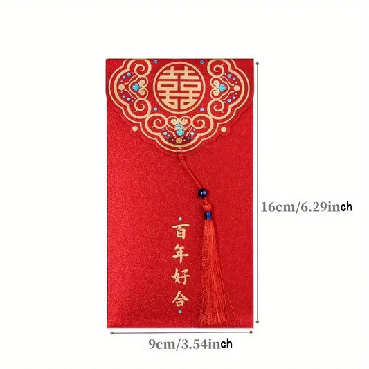 Double Happiness Red Envelope Wedding with Tassel