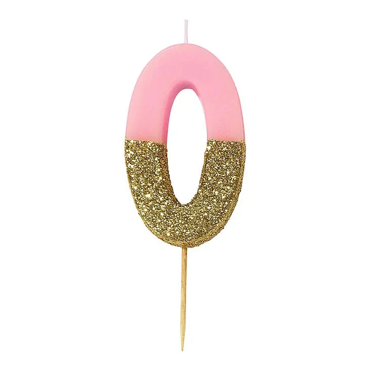 Pink and Gold Glitter Number Candle, 0-9