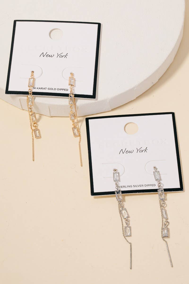 Gold Dipped Baguette Chain Threader Earrings