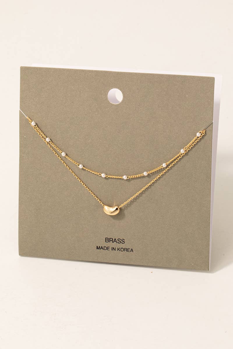 Bean Pendant Layered Pearl Beaded Chain Necklace