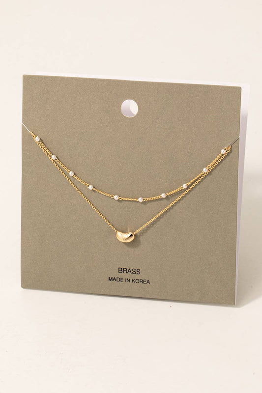 Bean Pendant Layered Pearl Beaded Chain Necklace