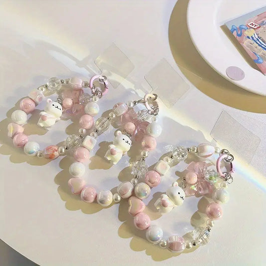 Bear Tender Bow Beads String Chain Pendant Short Pendant Keychain