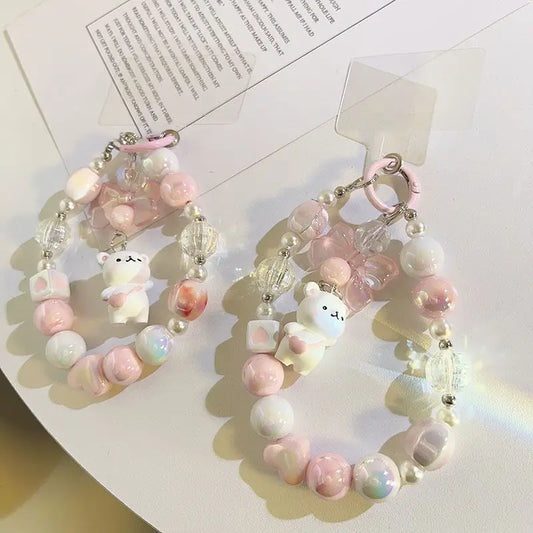 Bear Tender Bow Beads String Chain Pendant Short Pendant Keychain