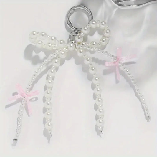 Chic Butterfly Knot Phone handle Keycharm with Faux Pearls