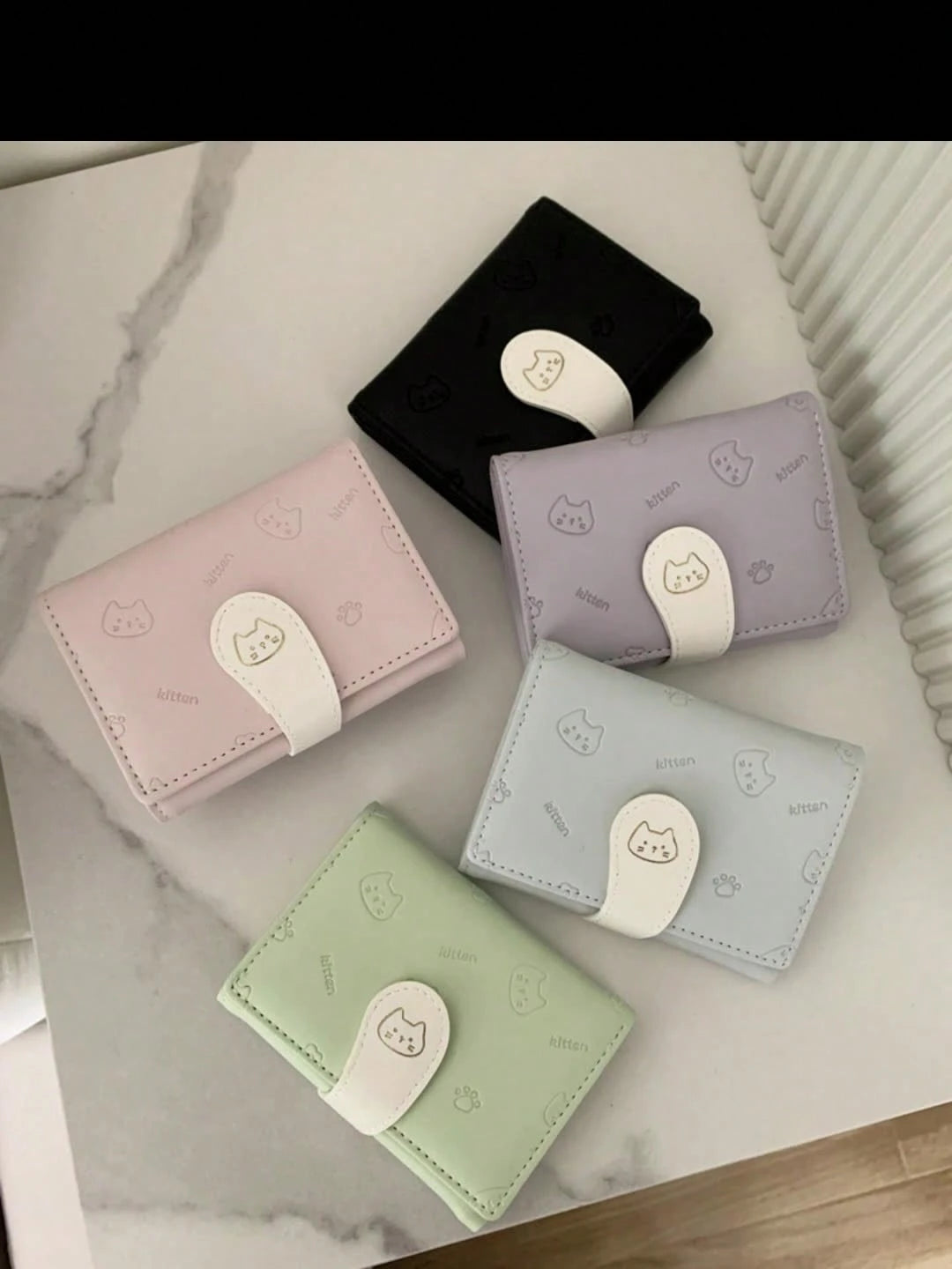 Cat Printed Tri-Fold Short PU Leather Wallet