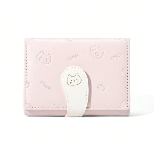 Cat Printed Tri-Fold Short PU Leather Wallet