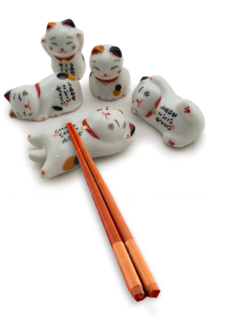 Ceramic Chopsticks Holders - Lucky Cats - Set of 5
