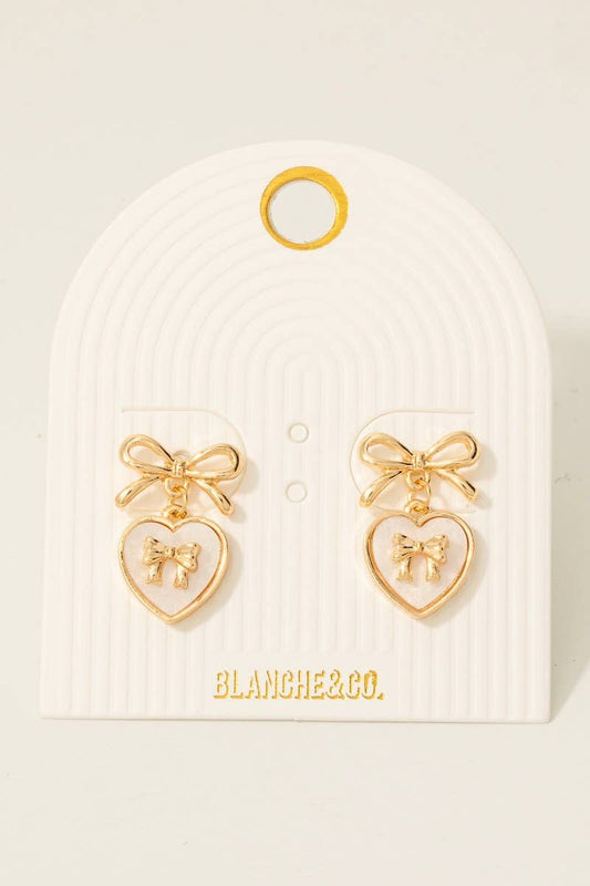 Acrylic Ribbon Bow Heart Stud Dangle Earrings