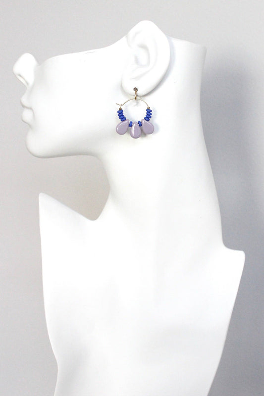 KYLE03 cobalt and lavender hoop earrings