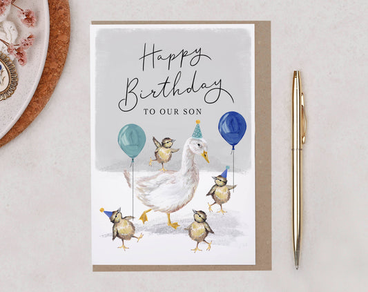 Son Birthday Card | Goose & Duck Party | Cute Greeting Card