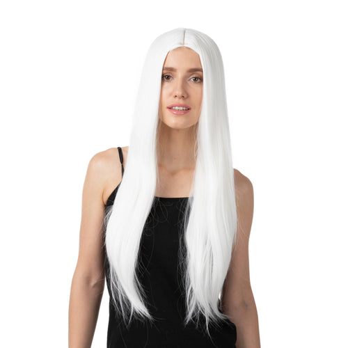 Long White Wig Synthetic Hair Fancy Dress Costume Halloween - Front & Company: Gift Store