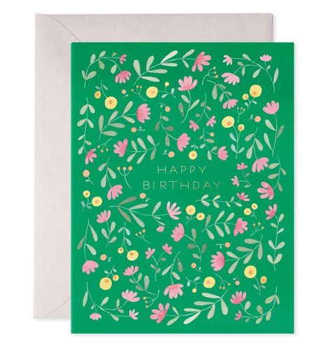 Green Floral Bday | Birthday Greeting Card - Front & Company: Gift Store