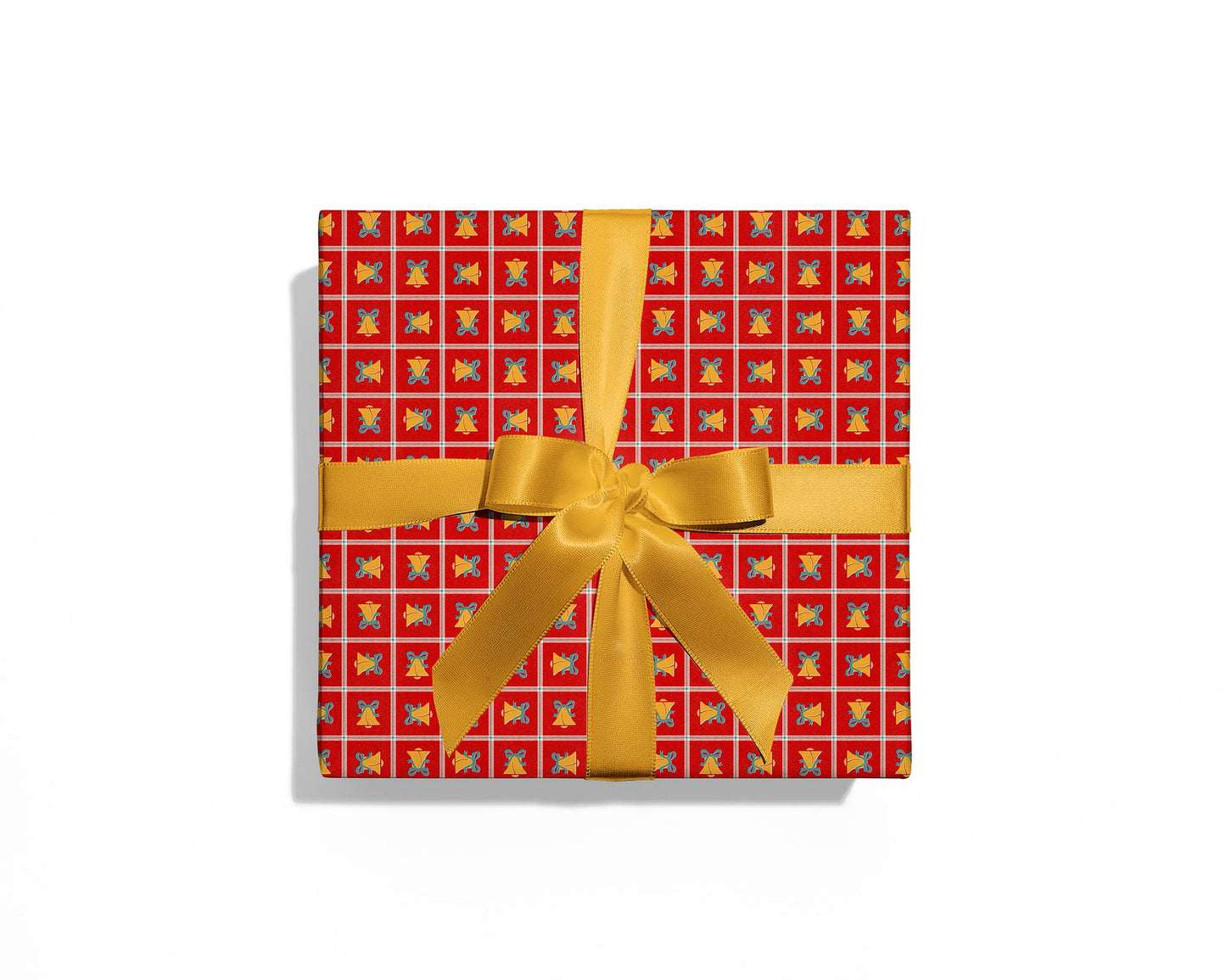 Red Christmas Wrapping Paper Bells - 3 Sheet Roll
