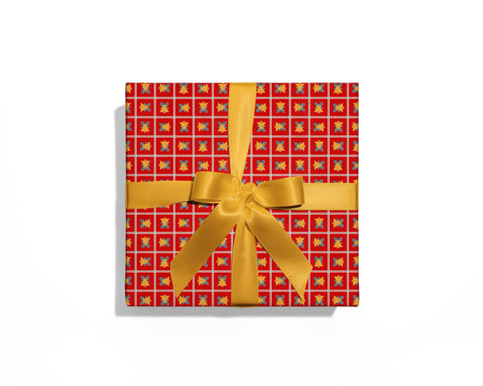 Red Christmas Wrapping Paper Bells - 3 Sheet Roll
