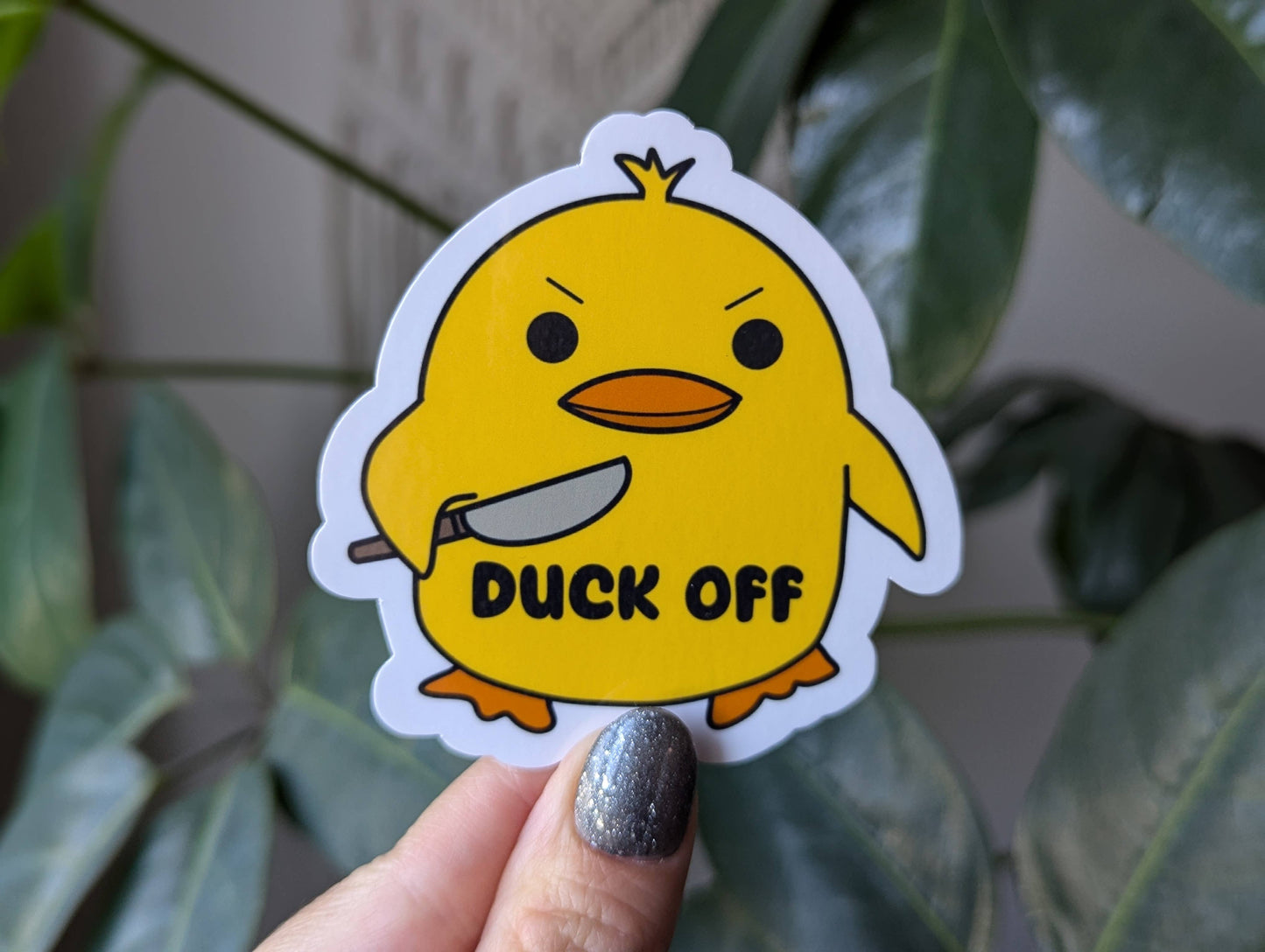 Duck off vinyl sticker, funny animal sarcastic merch