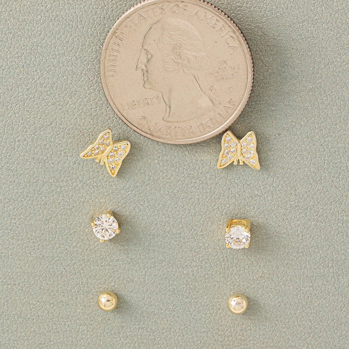 Sterling Silver Pave Butterfly Stud Earrings Set