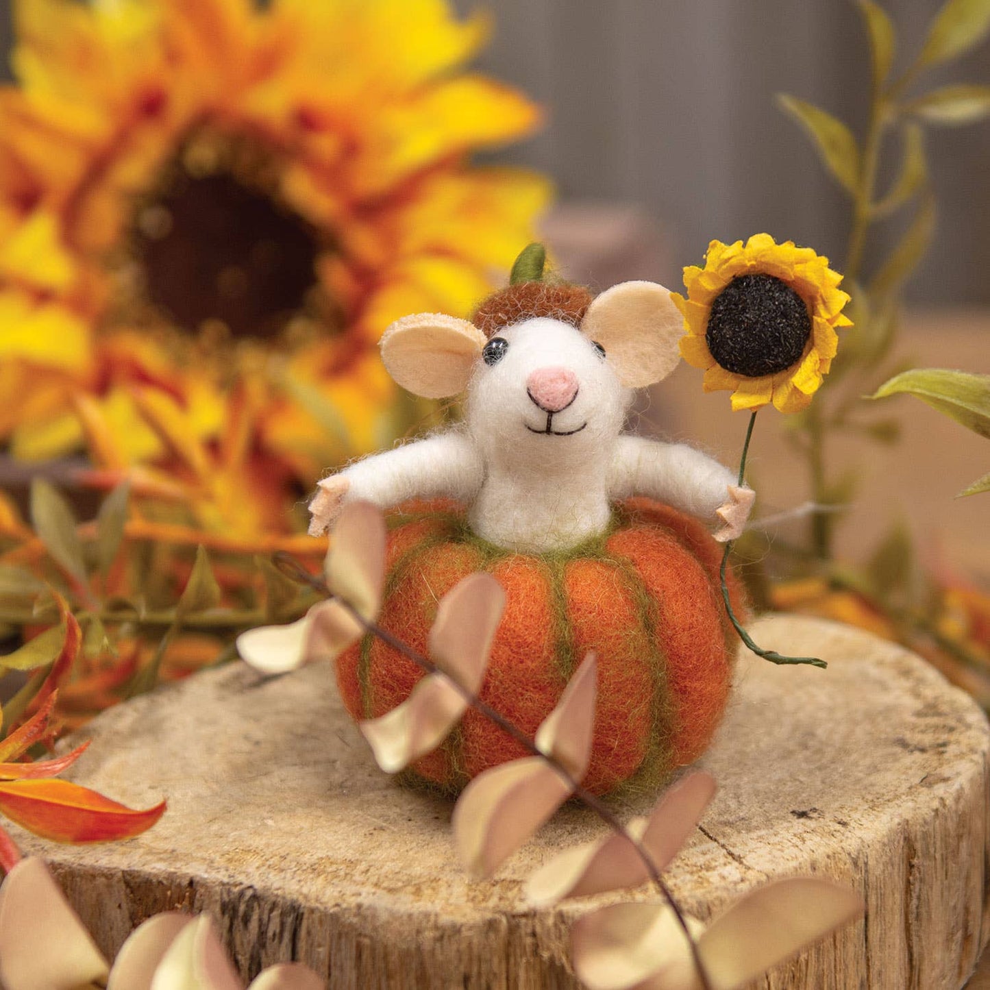 Mouse in Pumpkin Felted Ornament