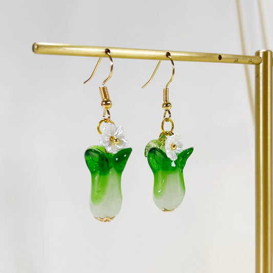 E216 green cabbage earrings, charm earrings, dangle earrings