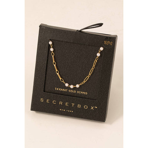 Secret Box Gold Dipped Pearl Beads Chain Necklace - Front & Company: Gift Store