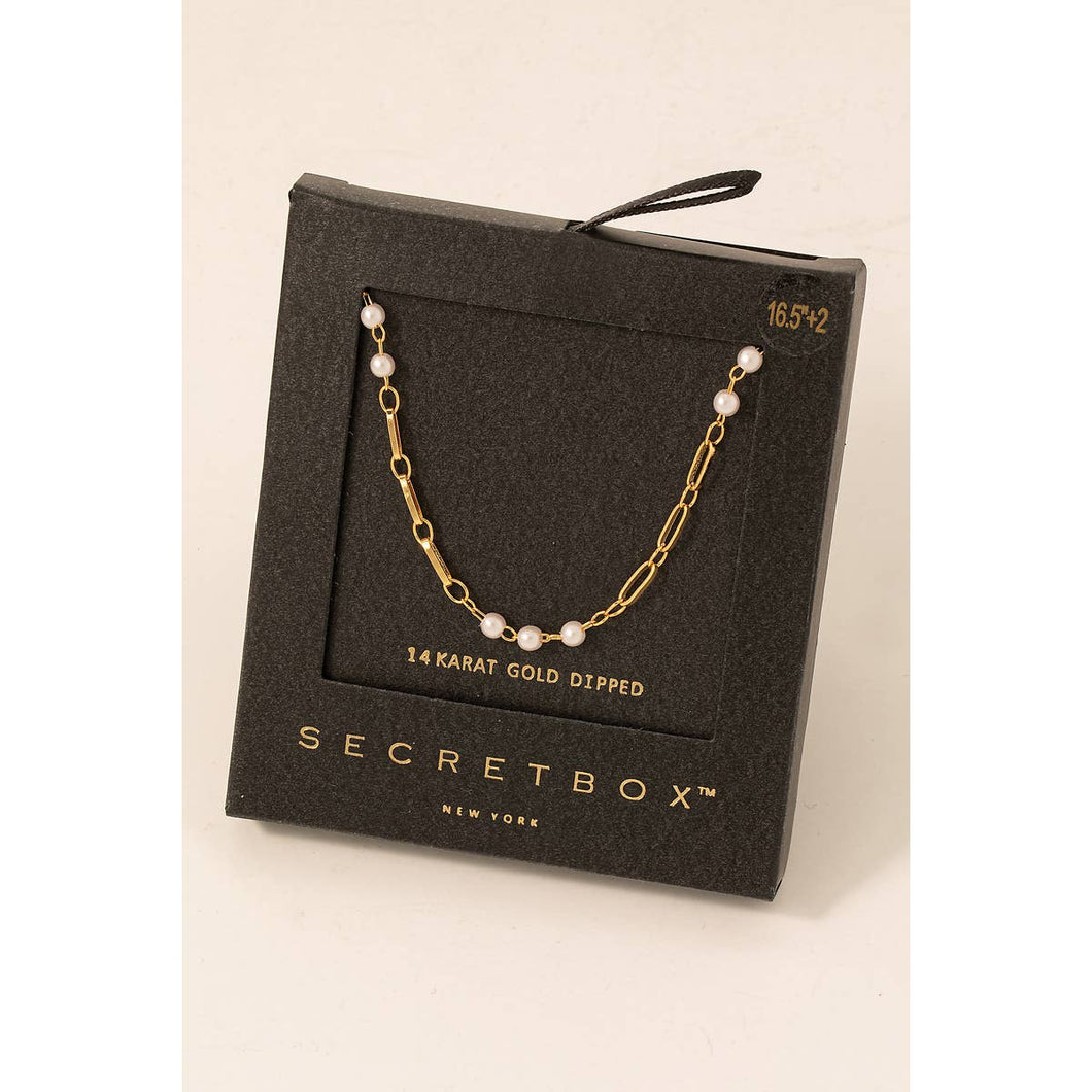 Secret Box Gold Dipped Pearl Beads Chain Necklace