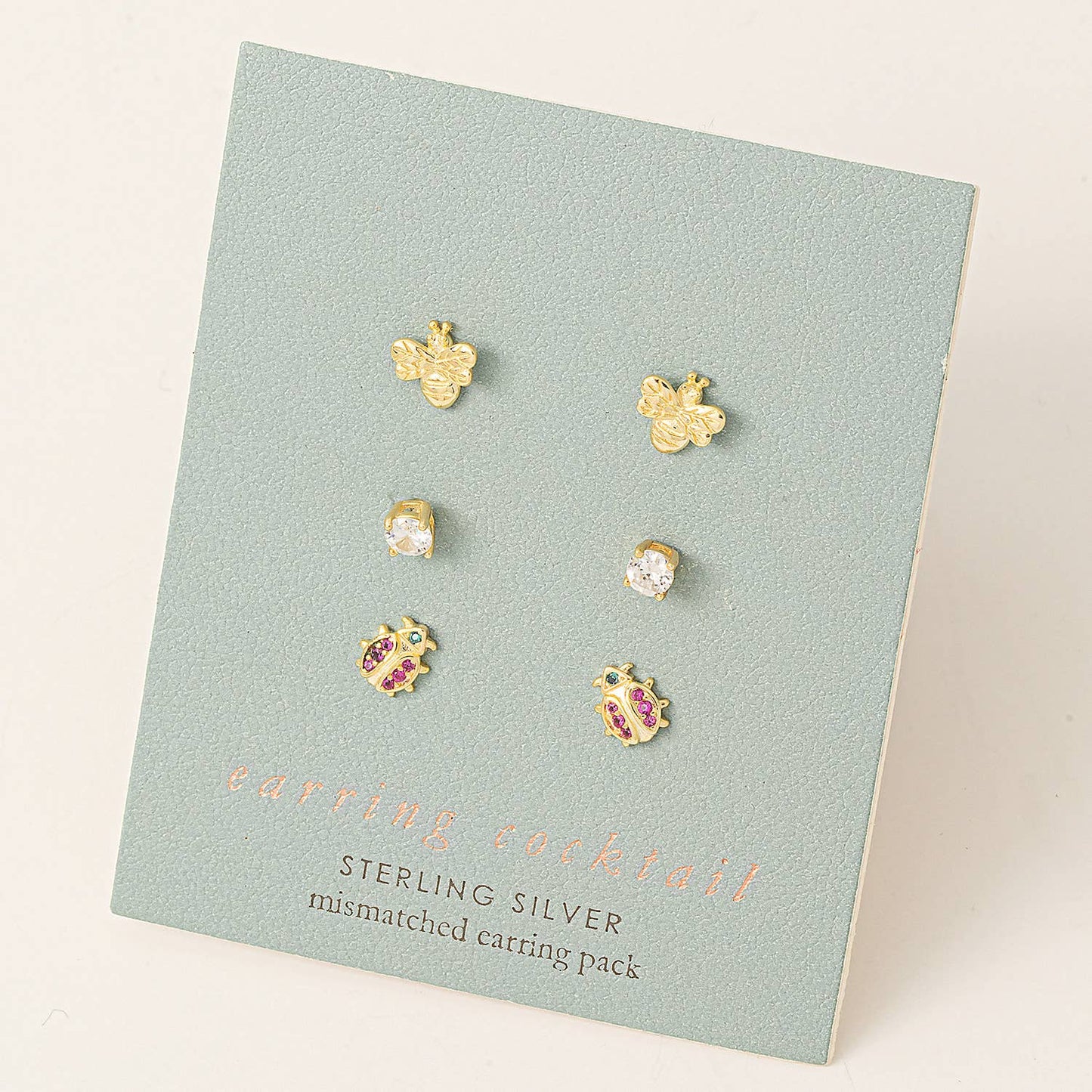 Sterling Silver Lady Bug Stud Earrings Set