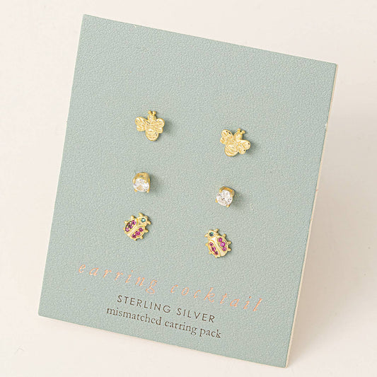 Sterling Silver Lady Bug Stud Earrings Set