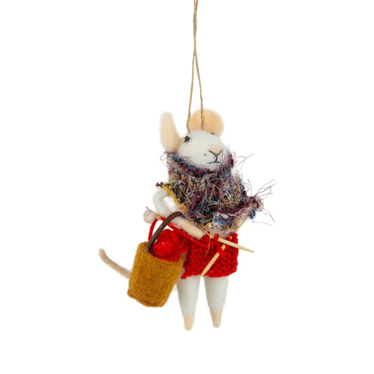 A13616: Felt mouse ornament with knitting bag,4.5in
