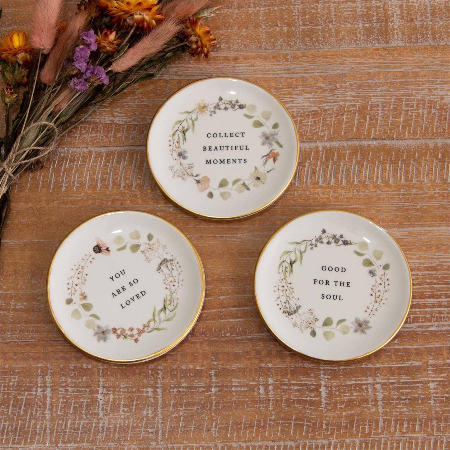 Floral Trinket Plates With Gold Rim Assorted