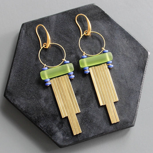 KYLE68 green and cobalt geometric earrings