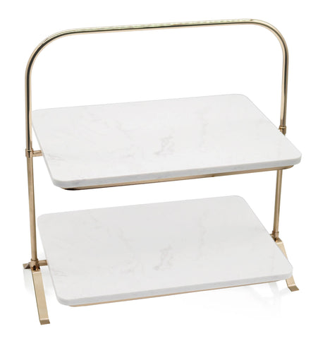 White Marble Two Tier Cake Stand - Front & Company: Gift Store