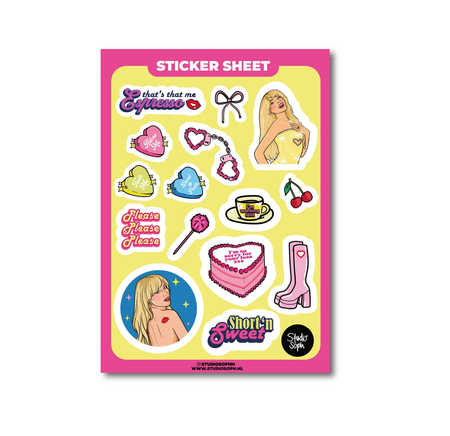 Pop Girl Pink Yellow A5 Sticker Sheet