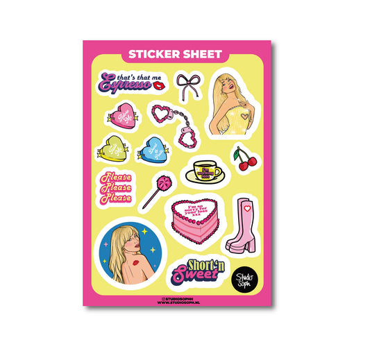 Pop Girl Pink Yellow A5 Sticker Sheet