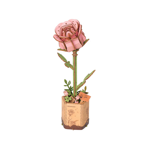 3D Wooden Flower Puzzle: Pink Rose - Front & Company: Gift Store
