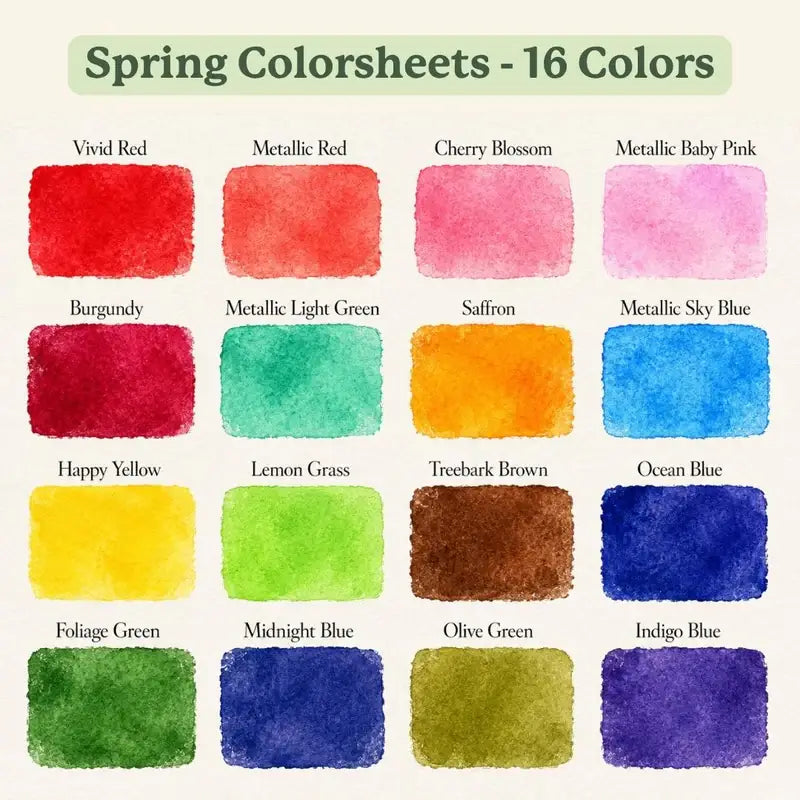 Spring Colorsheets | 16 Watercolors | Metallic Paint