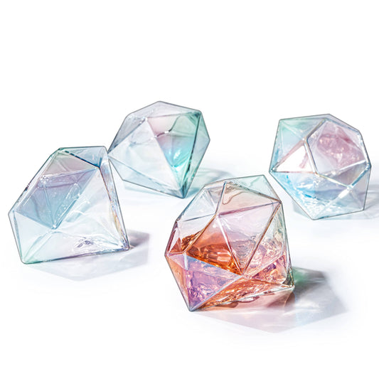 Set of 4 Iridescent Diamond Whiskey & Wine Glasses 10oz