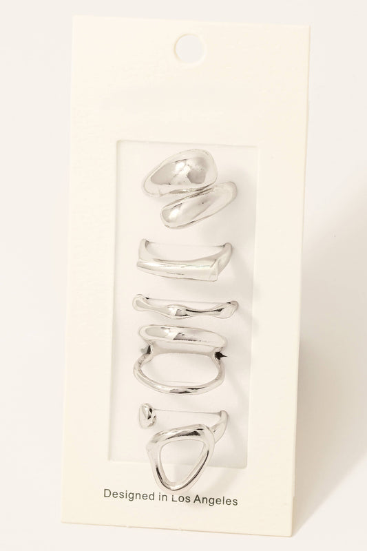 Assorted Warped Metallic Dainty Band Rings Set