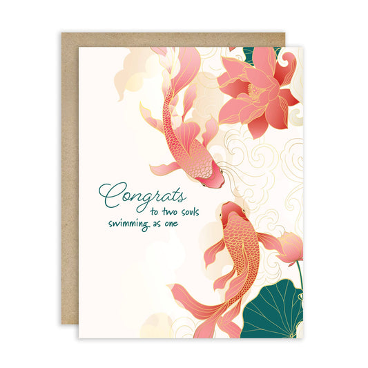 Koi Fish Asian Wedding Cards | Elegant Chinese Two Souls Swimming