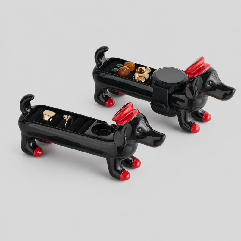 Whimsical Dachshund Resin Watch & Jewelry Holder