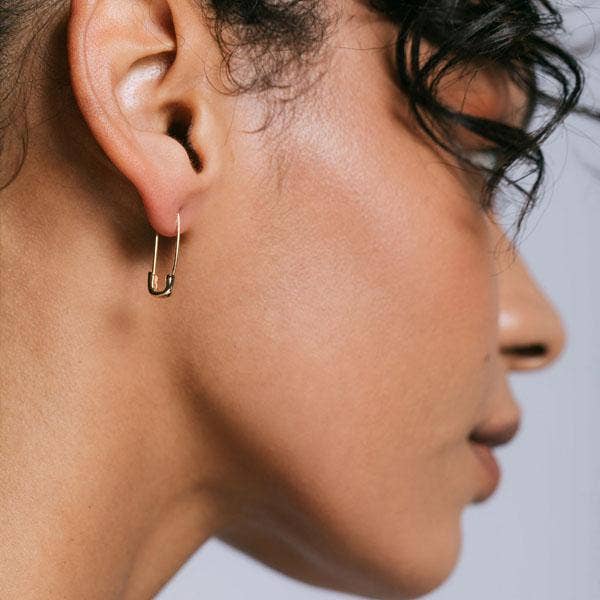 Safety Pin Hoop Earrings 18K Gold Vermeil