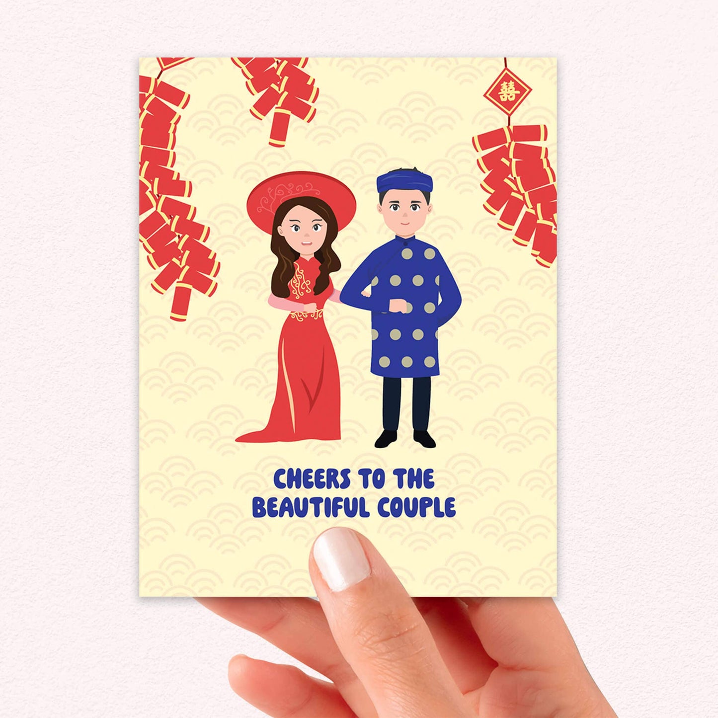 Vietnamese Couple Asian Wedding Cards | Ao Dai Greeting Bride Groom